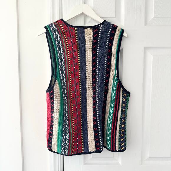 Casual Corner Hand Knit Coogi Style Multi Color Stripe Button Sweater Vest Large - Picture 7 of 8